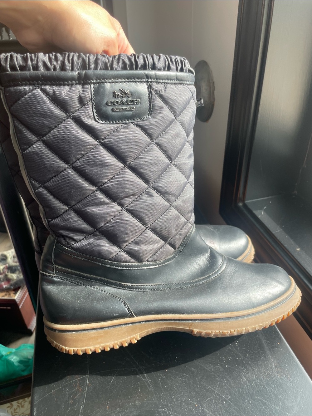 COACH Samara Women's Black Quilted Leather Mid-Calf Lined Snow Boots